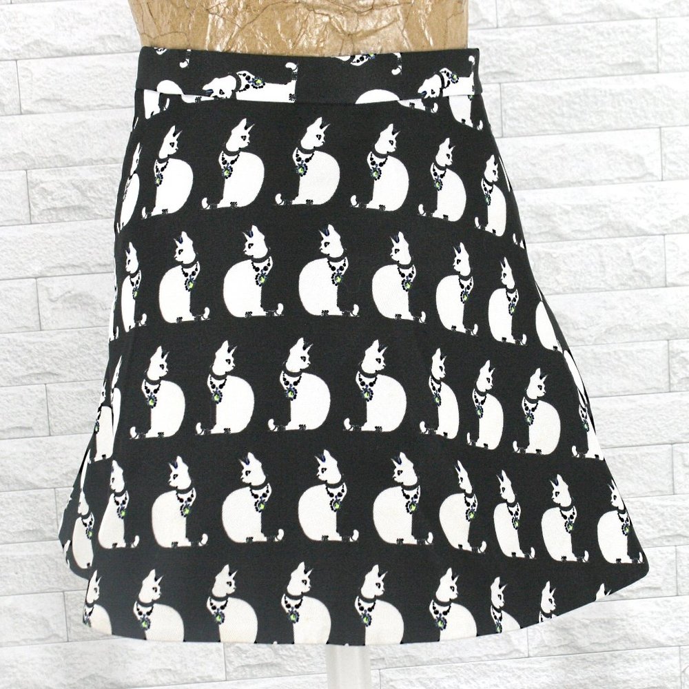 FIVE PLUS Skirt Skater Cat Print Mini Black with White Embellished X-Small
